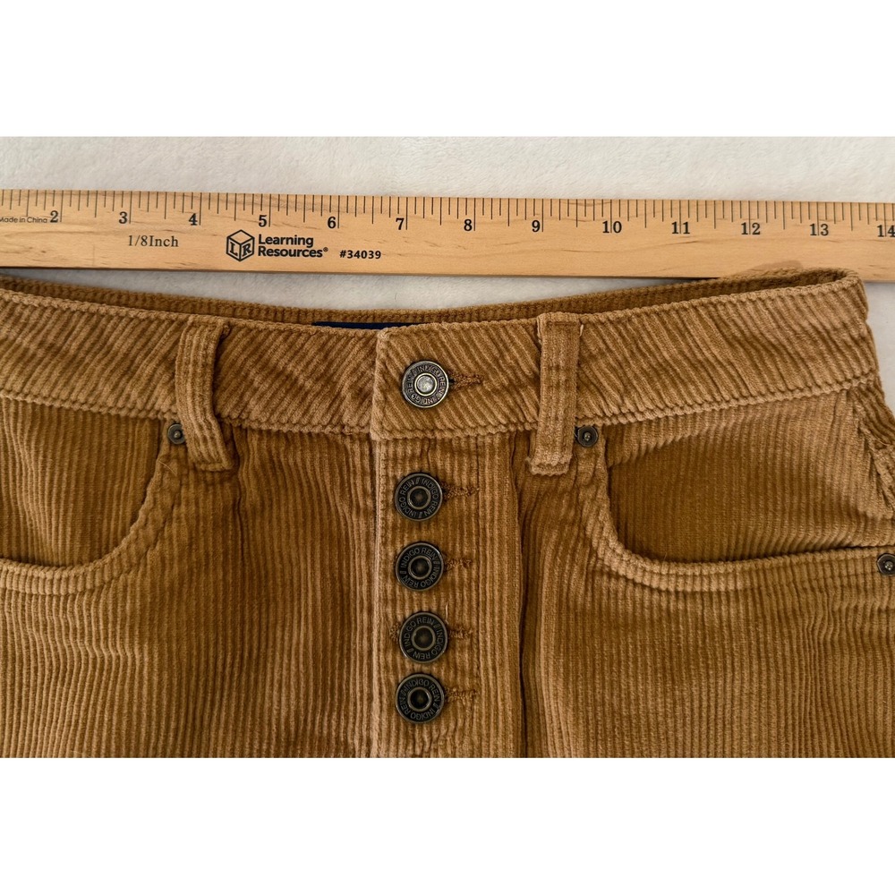 Indigo Rein Brown Corduroy Mini Skirt Button Fly Frayed Hem Size 1/24 - Picture 5 of 6